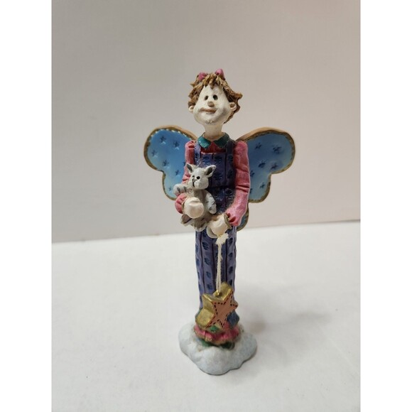 Heavensent Angel Figurine Russ Berrie Item No 13824 Girl Holding Cat And Star - Picture 10 of 14